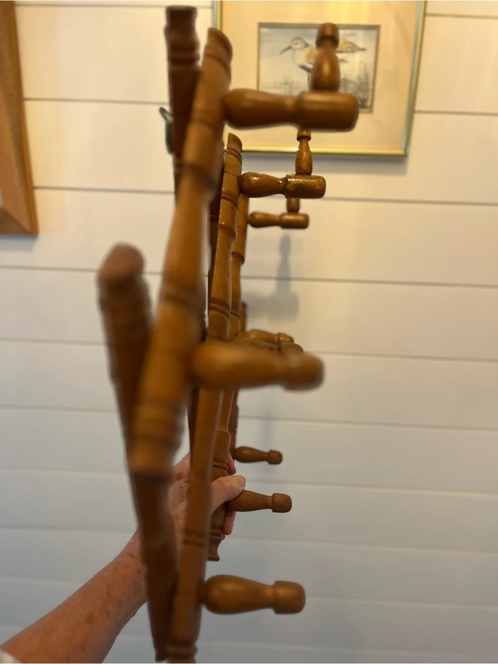 Antique French wooden bamboo style accordion rack-adjustable & very sturdy